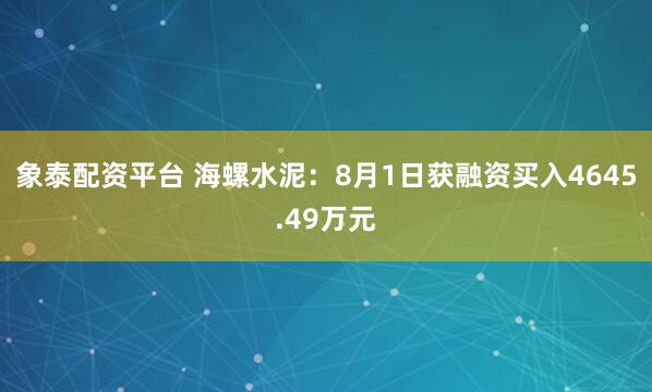 象泰配资平台 海螺水泥：8月1日获融资买入4645.49万元
